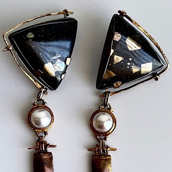 Carolyn Morris Bach Earrings 18K gold, Sterling Silver, Pearl and stone earrings - Picture 2 of 9